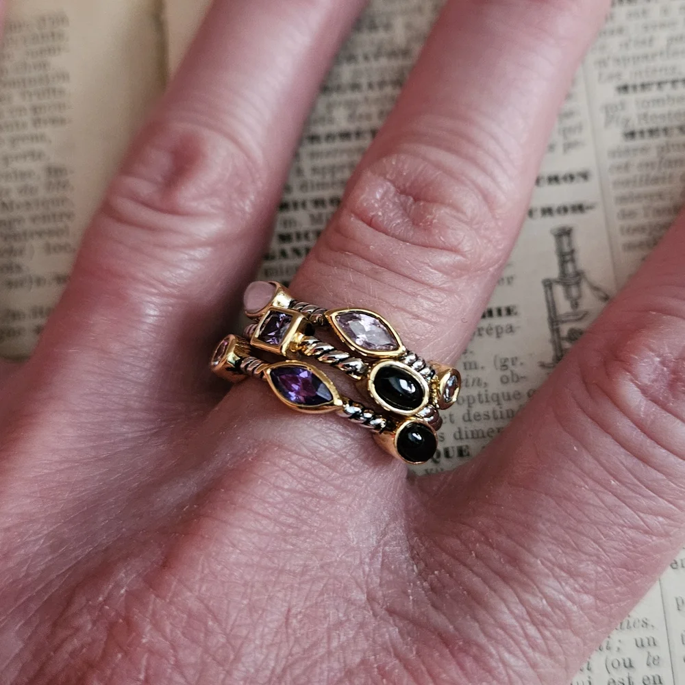 Elegant Multi-Stone Gold and Silver Ring Set - Picture 5 of 5